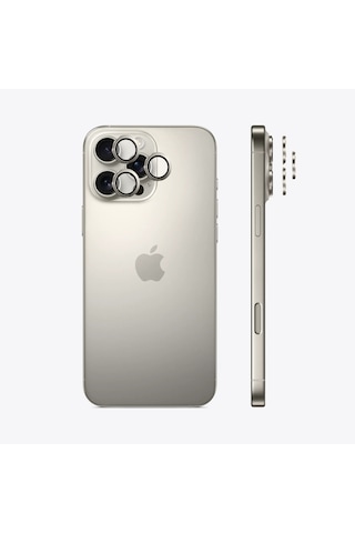 Safeus Safir Temperli Kamera Lens Koruyucu Apple Uyumlu iPhone 16 Pro Max İle Titanyum Gri