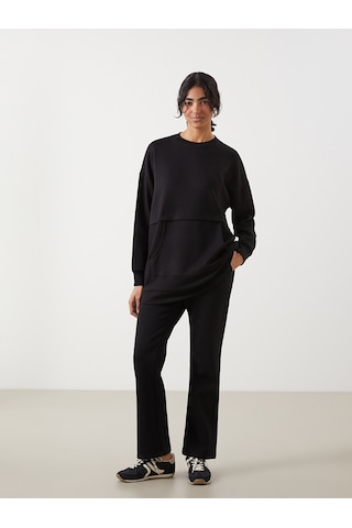 Lcw Modest Siyah Bisiklet Yaka Oversize Kadın Sweatshirt Tunik