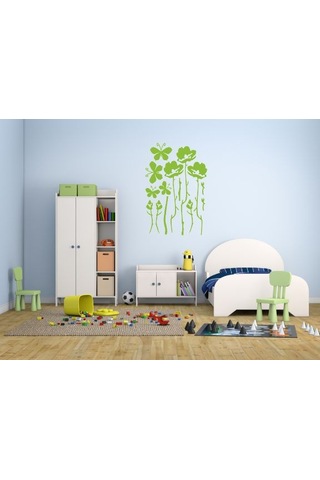 Duvar Süsü Sticker 2 Adet Yeşil Çiçekli Şeffaf Filmli Pvc 48x33