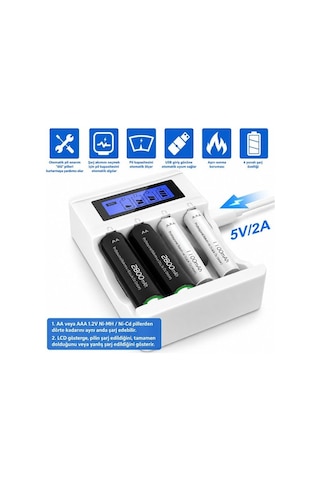 X-level Ch1-201al 4 Yuvalı Lcd Ekranlı Akıllı Aa/aaa Ni-mh Hızlı Pil Şarj Cihazı