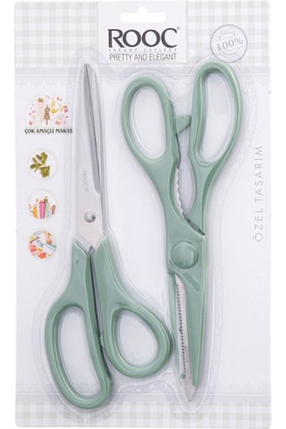 Makri Home Tırtıklı Ağız 2'li Çok Amaçlı Makas Seti Büyük Boy Yeşil, 22 Cm