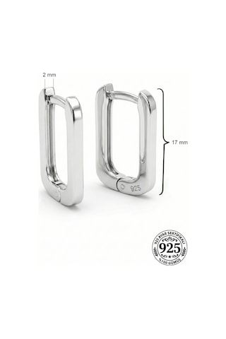 925 Ayar Gümüş Rodyum Kaplama Dikdörtgen Huggie Halka Küpe - Orta Boy 2mm En