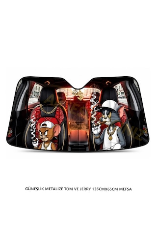 Güneşlik Metalize Ön Cam Kaplan 135cmx65cm Tom Ve Jerry