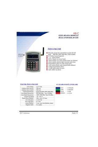 Electrosec GD-17 GSM Arama Modülü