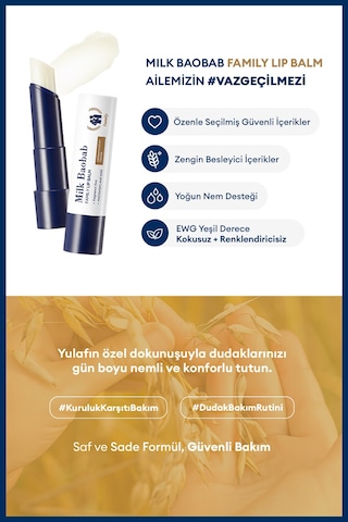Yulaf Özü Shea Yağı İçeren Nemlendirici Hassas Dudak Bakım Kremi Seti Mılk Baobab Family Lip Balm