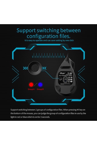 Geeksen Zelotes T-50 9 Tuşlu Optik Oyun Faresi, 12800dpı, Usb 1.8m, Çoklu Sistem Desteği, 130g Hafif Tasarım 001