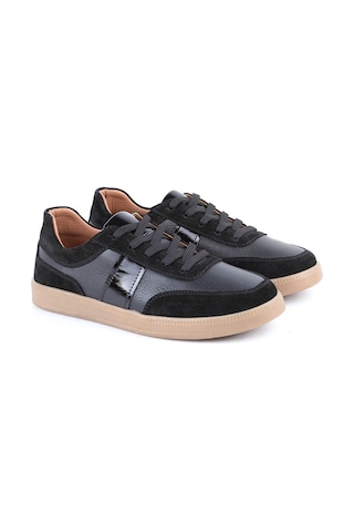 Libero L081.804 Hakiki Deri Süet Detaylı Bal Rengi Termo Taban Kadın Retro Sneaker Ayakkabı Siyah