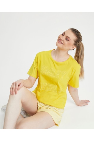 Bella Dossi Pamuklu Kısa Kollu Baskılı Kadın Şortlu Yazlık Pijama Takımı Limon Sarı