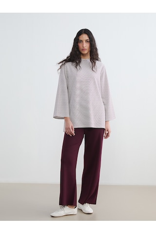 Lcw Modest Bordo Beli Lastikli Geniş Paça Kadın Triko Pantolon