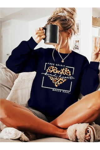 Nnstartshopping Kadın Uzun Kollu Bisiklet Yaka Desenli Viskon Iki Iplik Bluz Lacivert