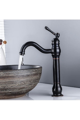 İsaoğlu Yapı Siyah Çanak Lavabo Bataryası Siyah Vintage Armatür Çanak Lavabo Uyumlu Batarya Siyah