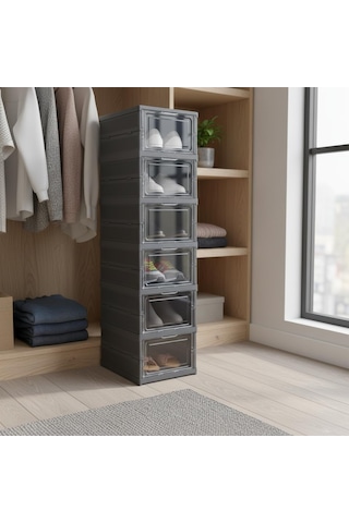 21 Bek 6 Katlı, Katlanabilir Ayakkabılık, Taşınabilir Çok Amaçlı, Geniş, Katlanabilir Dolap Ve Raf, Katlanır Taşınabilir Premium Portatif Organizer Ayakkabılık 25,5cm X 34,5cm X 105,5cm Antrasit 001 - Beyaz