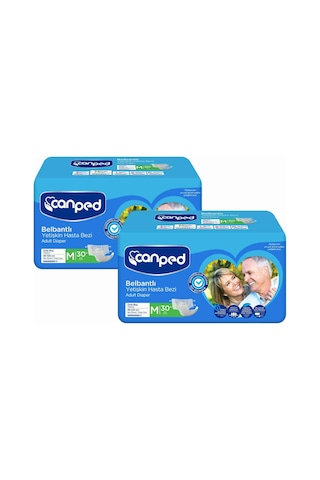 Canped Tekstil Yüzeyli Belbantlı Yetişkin Hasta Bezi Orta Boy M 30'Lu x 2 60 Adet Canped Tekstil Yüzeyli Belbantlı Yetişkin Hasta Bezi Orta Boy M 30'Lu x 2 60 Adet