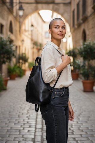 Hakiki Deri Kadın Omuz Ve Sırt Çantası Siyah Renk Vazo Model