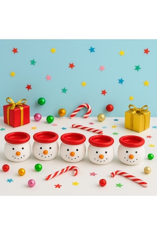 Yeniyıl Yılbaşı Dekoru İçin 6 Lı Noel Kardan Adam Figürlü Dekoratif El Yapımı Mini Mumluk Seti 5 Cm Dekoratif Obje