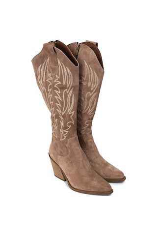 Deery Kadın Hakiki Süet Vizon Renkli Western Çizme - Z1614zvznc01 Vizon