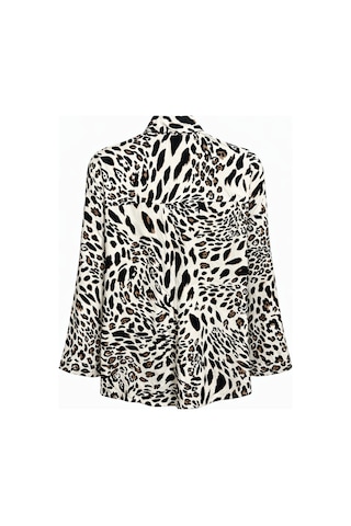 Mixray 4477 Kadın Leopar Desen Saten Gömlek Siyah Siyah