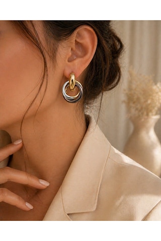 Çok Renkli Halka Küpe Altın Gümüş Ve Rose Gold Detaylı Modern Şık