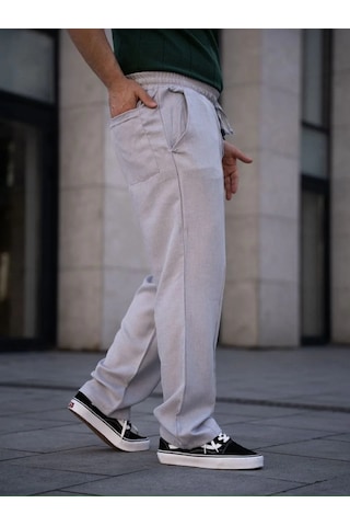 Erkek Keten Cepli Çıma Dikişli Jogger Buggy Pantalon Rahat Kalıp - Gri Gri