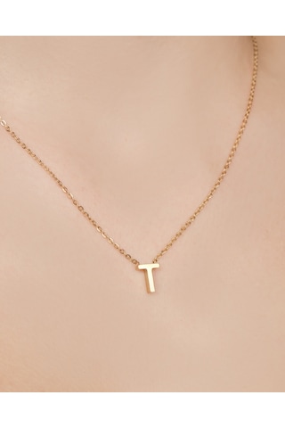 Lekka Design Kadın Kararmaz Çelik Takı T Harf Kolye