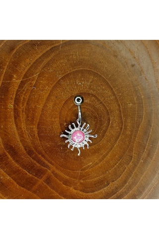 Aya Tasarım Gümüş Renk Güneş Figürlü Göbek Piercing Gümüş