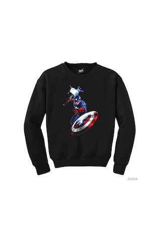 Captain America Mjolnir And Shield Siyah Sweatshirt Siyah