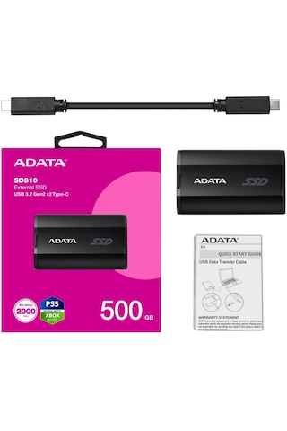 Adata 500gb Sd810 Siyah Taşınabilir Usb 3.2 Gen2 X2 Type-c Ssd Harici Disk