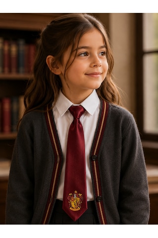 Herşeynota Harry Potter Gryffindor Kravat Bordo Renk Ayarlanabilir Lastikli 3-10 Yaş Unisex Çocuk Kravatı Açık Gri
