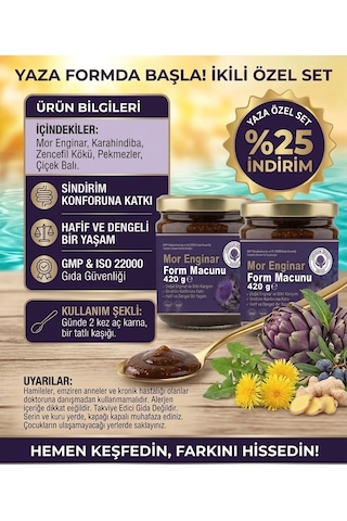 2 X 420 Gr Mor Enginar Form Macunu - Karahindiba & Zencefilli Doğal Bitki Karışımı