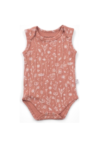 Boumini Kolsuz Bebek Çıtçıtlı Atlet Müslin Bebek Body Bahar Çiçekli Kiremit-kiremit Kiremit