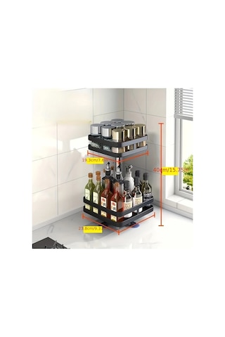 Honeybeeshop Kare Çift Katmanlı Mutfak Organizatörü Dönebilen Raflı Paslanmaz Çelik Baharat Sebze Rafı 1100 Koyu Ceviz