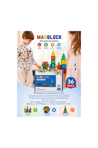 36 Parça Manyetik Yapı Blokları - Tamamı Mıknatıslı - Destekleyici Set - Tüm Modellerle Uyumlu.