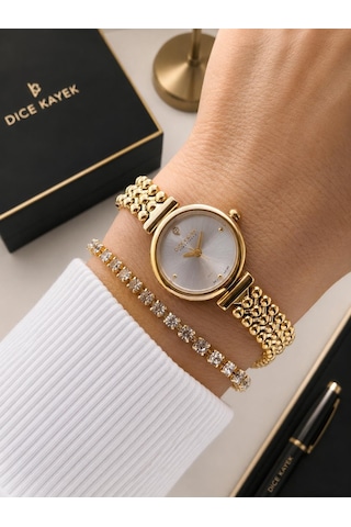 Dice Kayek Premium Vintage Kadın Kol Saati Gold Çelik Kordon 5 Atm Su Geçirmez Bileklik Hediyeli O20 Sarı