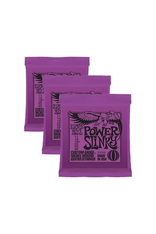Vkemall 3 Set Ernie Ball 2220 Power Slinky Nikel Sarılı Elektrik Gitar Telleri 11-48 Çok Renkli