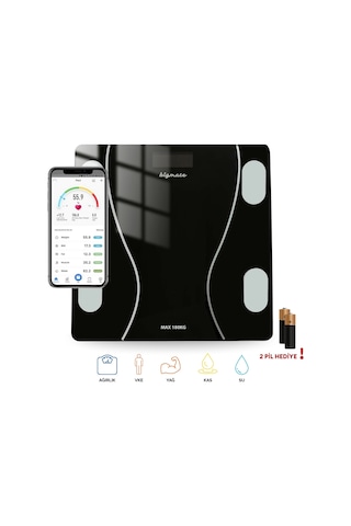 Bigmate BGT-7001S Siyah Wi-Fi Bağlantılı Bluetooth Özellikli Akıllı Tartı