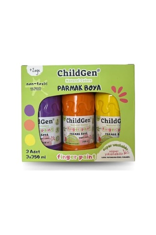 Childgen Süper Yıkanabilir Parmak Boya 350 Ml X 3 Renk Sarı, Turuncu, Mor Genel