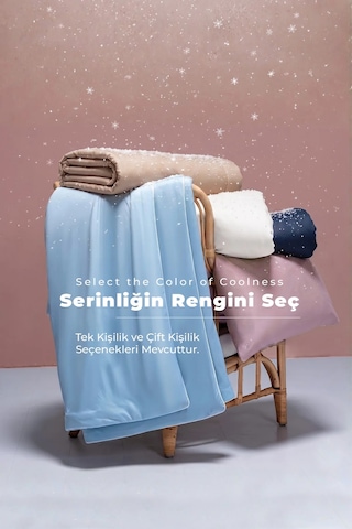Soğutmalı Yatak Örtüsü Seti Tek Kişilik Soğuk Icecool 2 Parça Çift Taraflı Lacivert Gri
