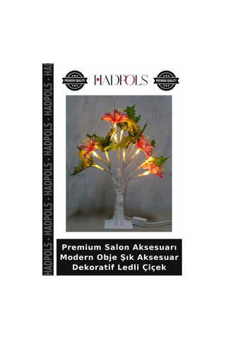 Premium Salon Aksesuarı Modern Obje Şık Aksesuar Dekoratif Ledli Çiçek Çok Renkli
