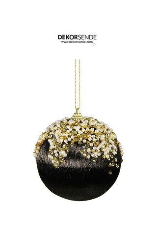 Yılbaşı Süsü Altın Pullu 2'li Top Siyah 10 Cm