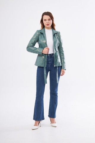 Derinss Dka2364 Hakiki Deri Kadın Yeşil Mont 001