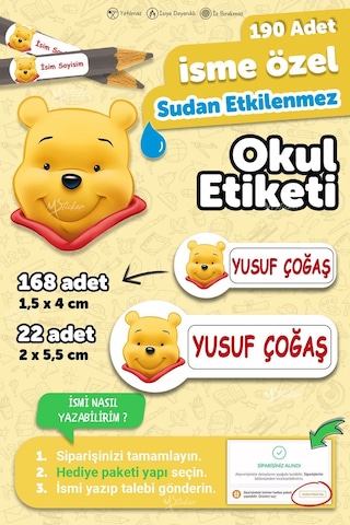 Okul Etiketi Kalem Defter Etiketi Özel Isim Yazılabilen Etiket Winnie The Pooh 190 Adet Beyaz