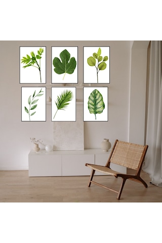 Modern Salon Ve Ofis Dekorasyonu 6'lı Botanik Poster Seti - 20x28 Cm Duvar Tablosu