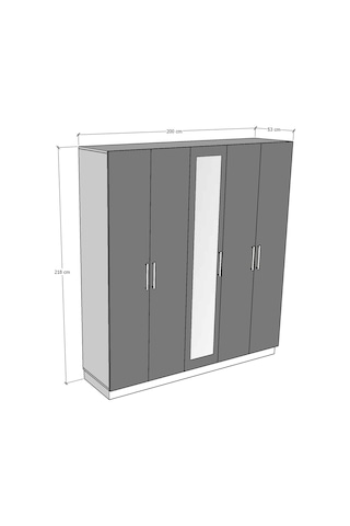 Asra Trend 5 Kapaklı Gardırop G-04 %100 MDF Aynalı 2 Çekmeceli Elbise Dolabı 200 cm Nevada