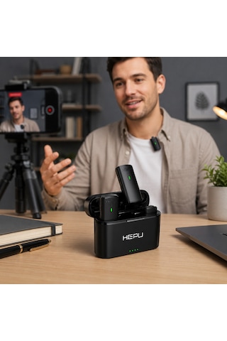 Hepu Hp-k10 2.4ghz Kablosuz Mikrofon Seti Şarj Kutulu, İos/type-c Uyumlu
