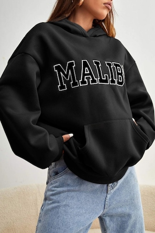Malıbu Baskılı Oversize Sweatshirt Siyah