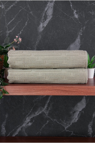Tuğla Desenli 2li Ayak Havlusu - 50x70 Cm - Su Emici Banyo Paspası Seti - Yeşil Yeşil