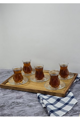 Akasya Tepsi - Dikdörtgen Çay Tepsisi - 41x29 Cm Kahverengi