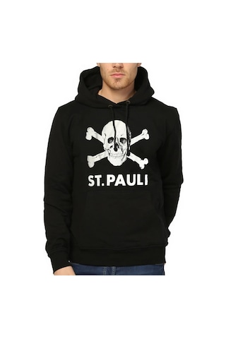 Bant Giyim - St.Pauli Siyah Kapşonlu Erkek Sweatshirt