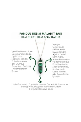 Mystic Energy Doğal Taş Malahit (Malakit) Taşı Kolye &  Anahtarlık Mavi