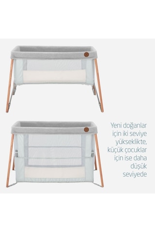 Iris 2 'si Bir Arada Anne Yanı Beşik ve Taşınabilir Çift Katlı Park Yatak Beyond Grey Eco